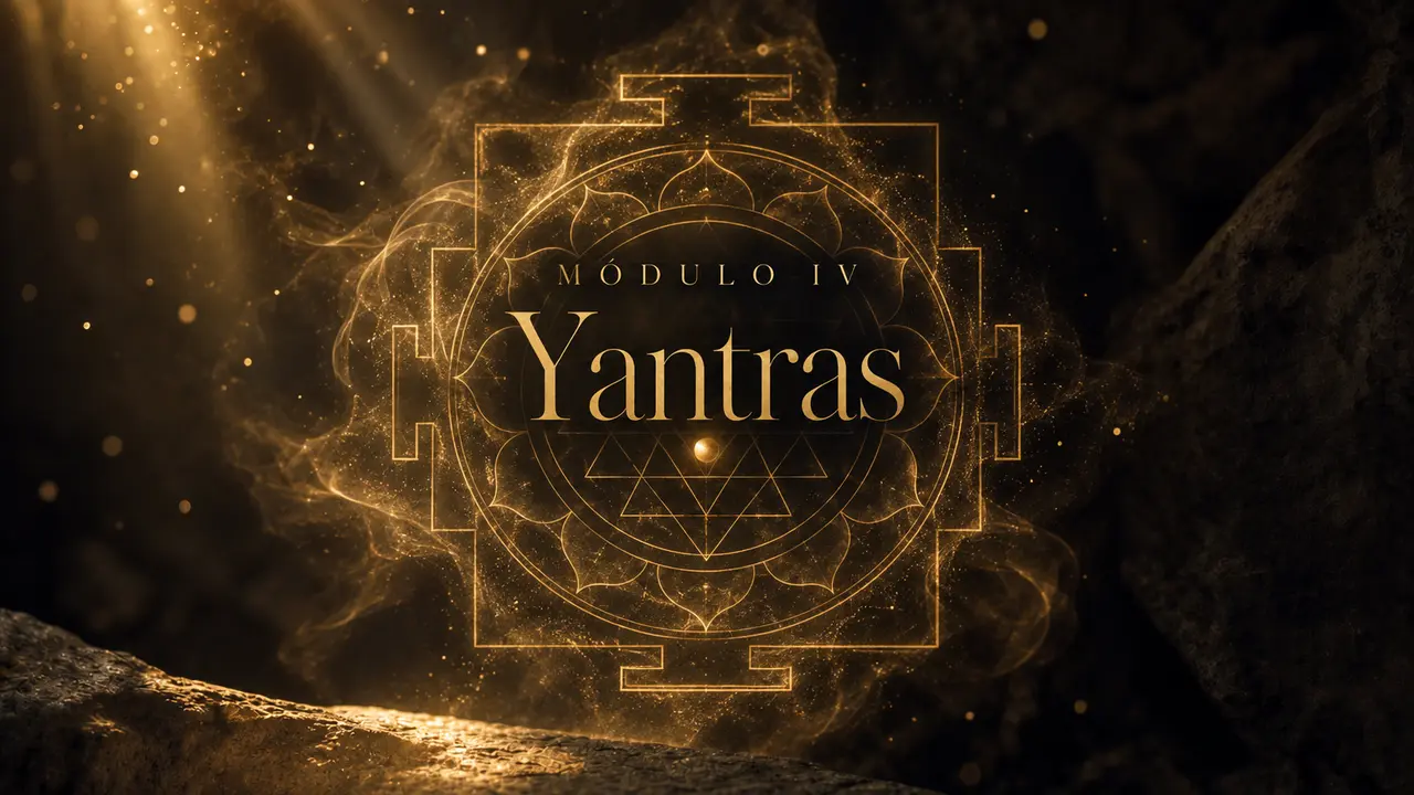 Yantra dorado emergiendo y tomando forma en el éter